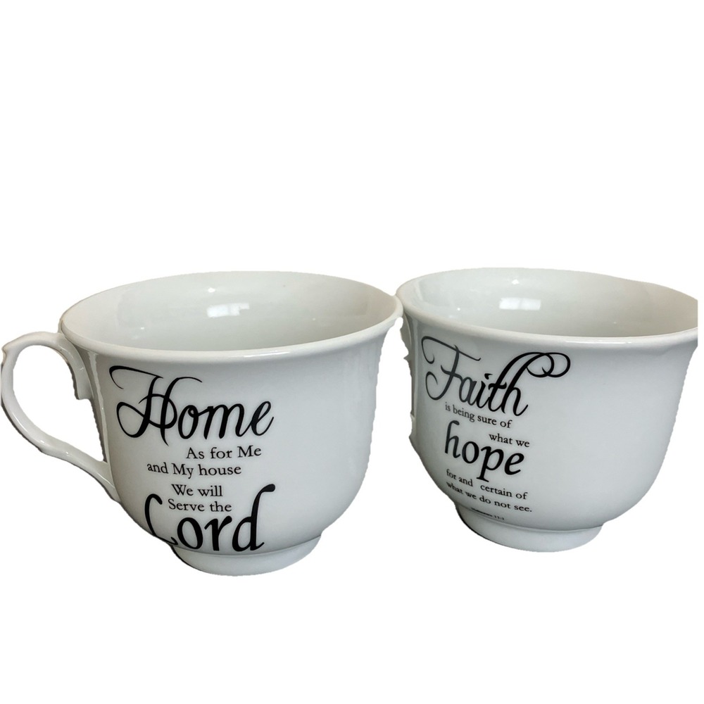 Kent Pottery Christian Scripture Mugs Set of 2 White Black Faith Hope Lord